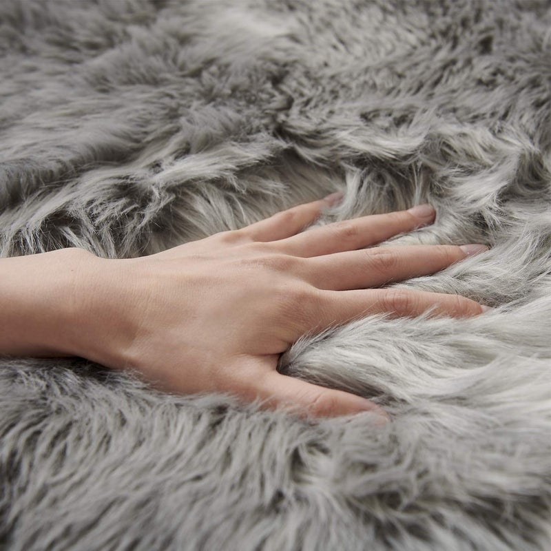 SERISSA Faux Sheepskin Fur Area Rug Grey Fur Chair Cover Seat Pad Small Fuzzy Rug for Bedroom Floor Sofa Living Room Decor 2x3 Feet - Image 3